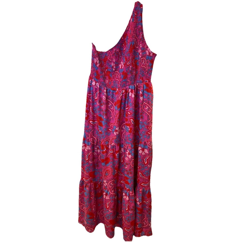 Women's Sugarlips One Shoulder Pink Paisley Smocked Boho Summer Dress - Size L